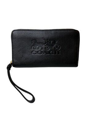Coach F75908 Horse and Carriage Embossed Black Pebble Leather Wristlet Clutch Ph